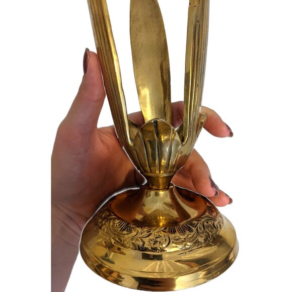 Vintage Solid Brass Candle Holder Ornate Floral Polished Collectible Decor - Picture 5 of 5